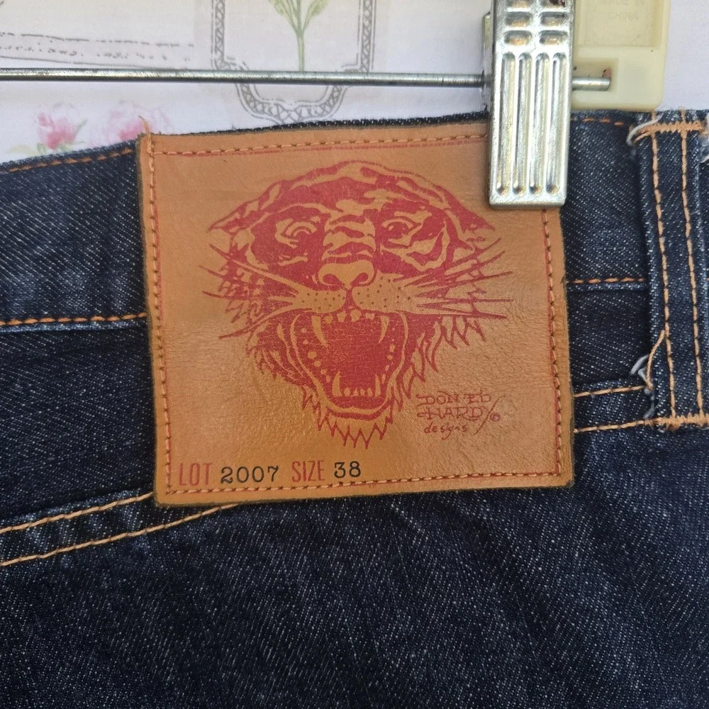 VTG Ed Hardy Christian Audigier Tiger Embroidered Baggy‎ Denim Jeans Mens 38x34